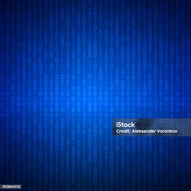 Abstract Stream Of Binary Matrix Code On Blue Screen Binary Computer ...