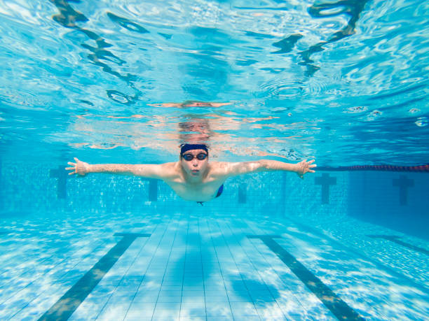 istock Underwater view of man in swimming pool 955845012