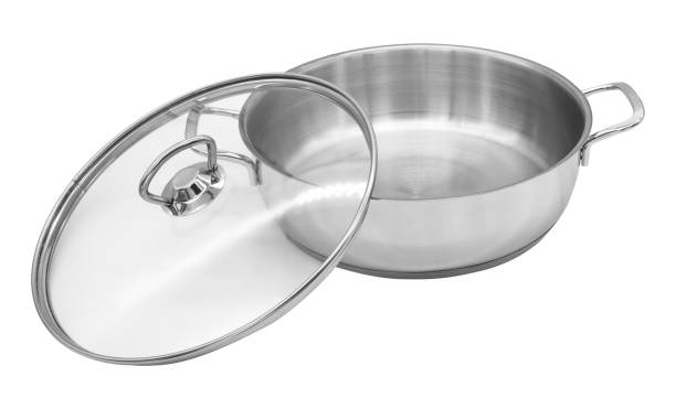 istock Steel cookware, glass cover, on white background 955851558