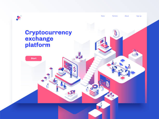 Cryptocurrency and blockchain isometric composition with people, analysts and managers working on crypto start up. Landing page template. Vector isometric illustration. Cryptocurrency and blockchain isometric composition with people, analysts and managers working on crypto start up. Landing page template. Vector isometric illustration. bitcoin trading stock illustrations