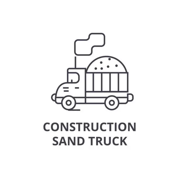 Vector illustration of costruction sand truck vector line icon, sign, illustration on background, editable strokes