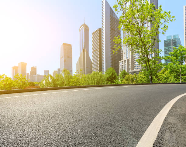 istock empty asphalt road with city skyline background in shanghai 955855656