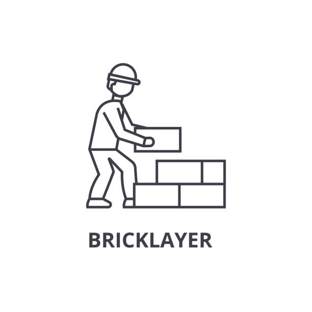 bricklayer vector line icon, sign, illustration on background, editable strokes bricklayer vector line icon, sign, illustration on white background, editable strokes reenactment stock illustrations