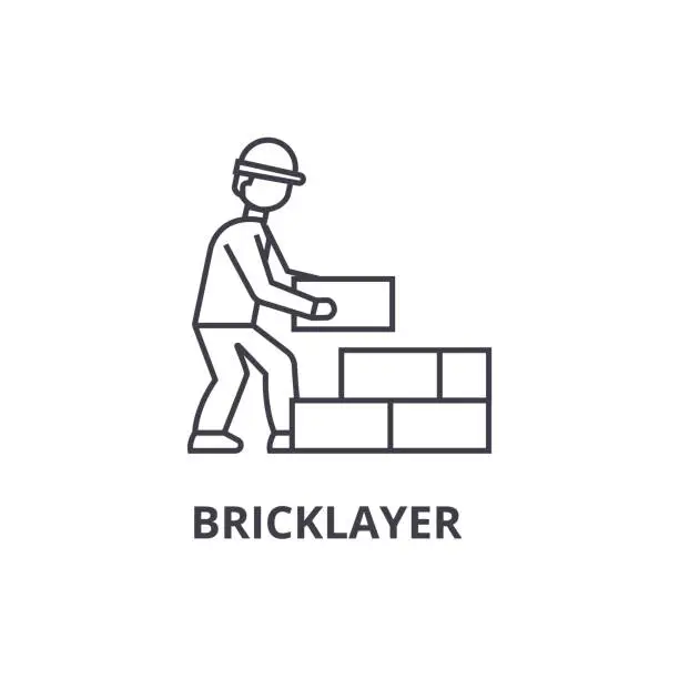 Vector illustration of bricklayer vector line icon, sign, illustration on background, editable strokes