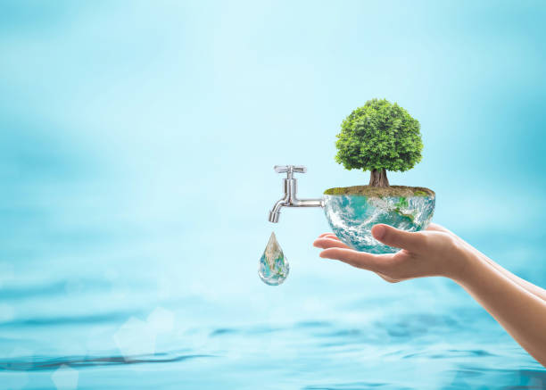 World environmental ecology concept with rain forest tree planting on green globe with water faucet. Element of the image furnished by NASA World environmental ecology concept with rain forest tree planting on green globe with water faucet. Element of the image furnished by NASA faucet photos stock pictures, royalty-free photos & images