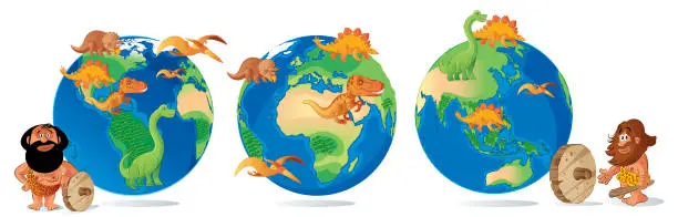 Vector illustration of Dinosaurs in the world