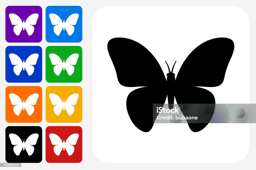 Grupo de botones de mariposa icono cuadrado - arte vectorial de Mariposa - Lepidópteros libre de derechos