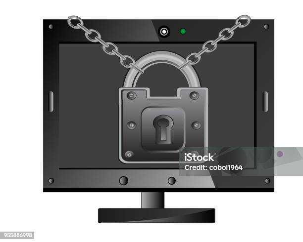 Computer And Lock Stock Image Computer On Lock Stock Illustration - Download Image Now - Computer ...
