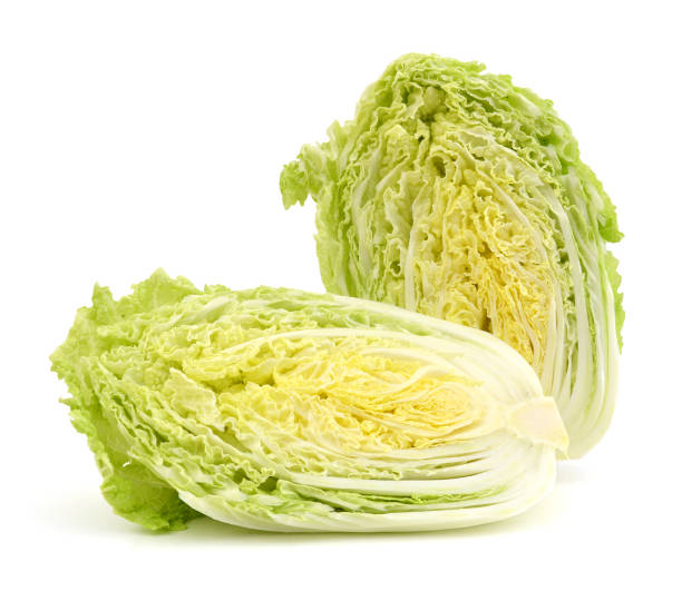 istock Slice of fresh chinese cabbage. Isolated on a white background 955889870