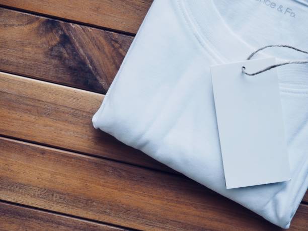 istock White round t-shirt and clothing label 955894644
