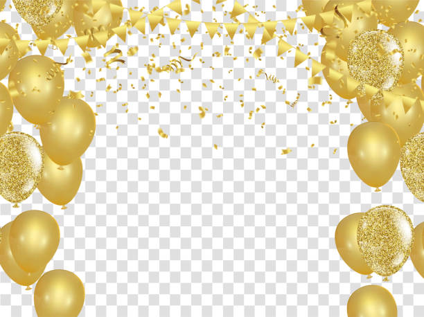 иллюстрация векторных воздушных шаров. конфетти и ленты флаг ленты, празднование фон шаблон - balloon birthday confetti streamer stock illustrations