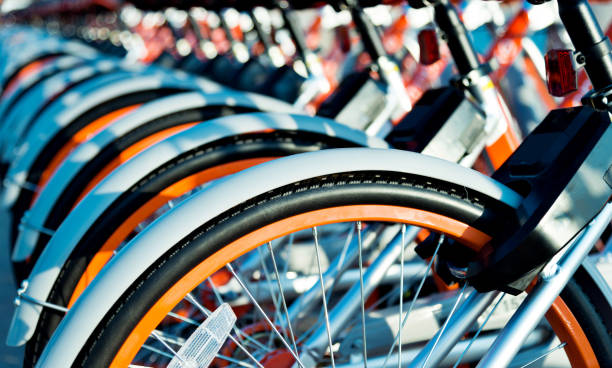 istock Row of bicycles parking on the sidewalk 955903806