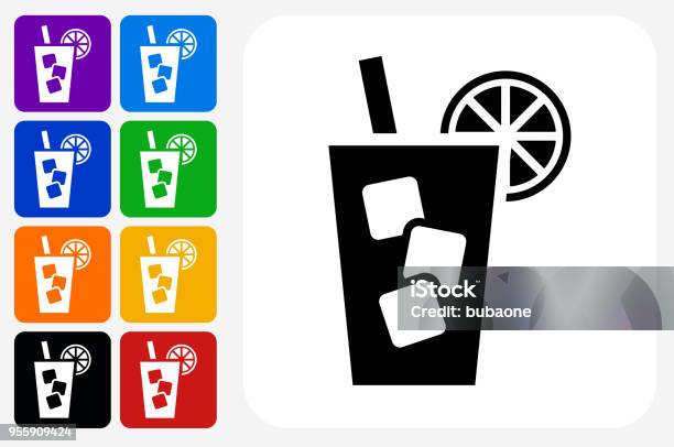 Cold Drink Icon Square Button Set Stock Illustration - Download Image Now - Agriculture, Alcohol - Drink, Blue