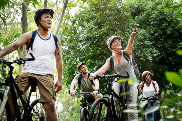Group of friends out bicycling together