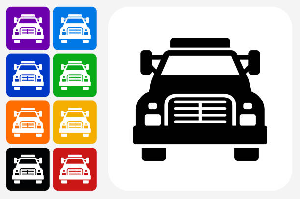 Truck Icon Square Button Set Truck Icon Square Button Set. The icon is in black on a white square with rounded corners. The are eight alternative button options on the left in purple, blue, navy, green, orange, yellow, black and red colors. The icon is in white against these vibrant backgrounds. The illustration is flat and will work well both online and in print. indigo truck stock illustrations