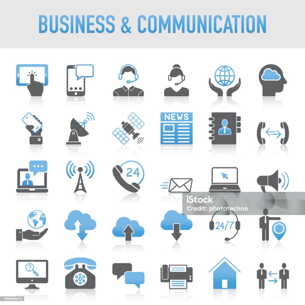 Negocio Universal moderno y conjunto de iconos de la comunicación - arte vectorial de Grupo de iconos libre de derechos