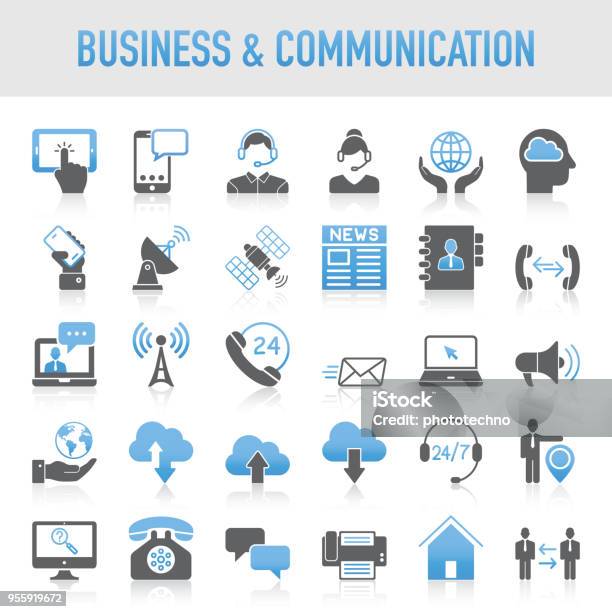 Ilustración de Negocio Universal Moderno Y Conjunto De Iconos De La Comunicación y más Vectores Libres de Derechos de Grupo de iconos