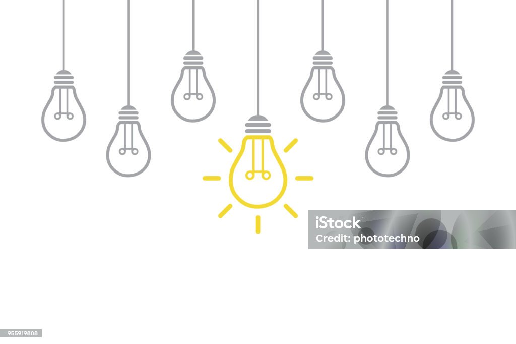 Nouveau Concept d’idée avec ampoule - clipart vectoriel de Ampoule électrique libre de droits