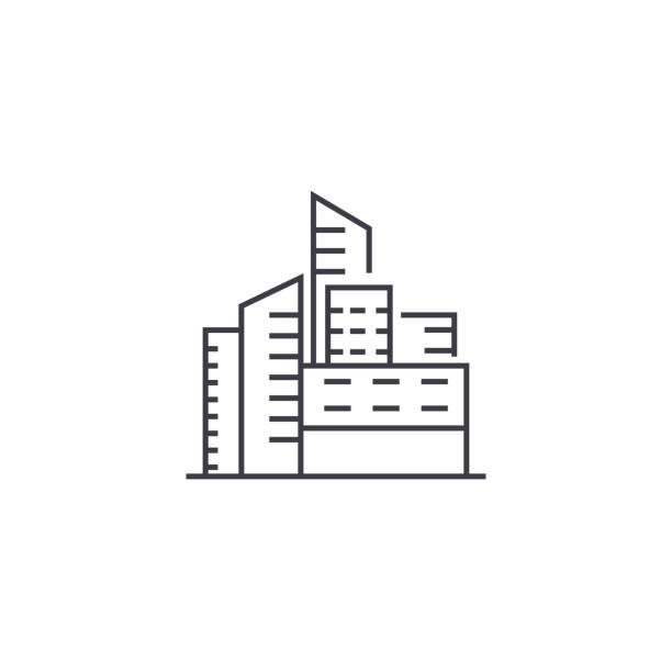 ikona linii wektorowych budynków miejskich, znak, ilustracja na tle, edytowalne obrysy - new york city built structure glass backgrounds stock illustrations