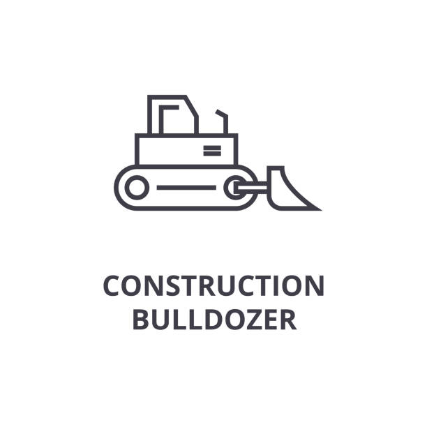 ilustrações, clipart, desenhos animados e ícones de construção escavadeira vetor linha ícone, sinal, ilustração em fundo, traços editáveis - earth mover bulldozer construction scoop