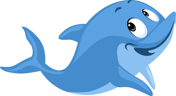 Blue Dolphin smiling cartoon flat cute vector illustration isolated on white vector art illustration