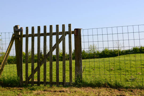 istock Wooden barrier field countryside 955941054