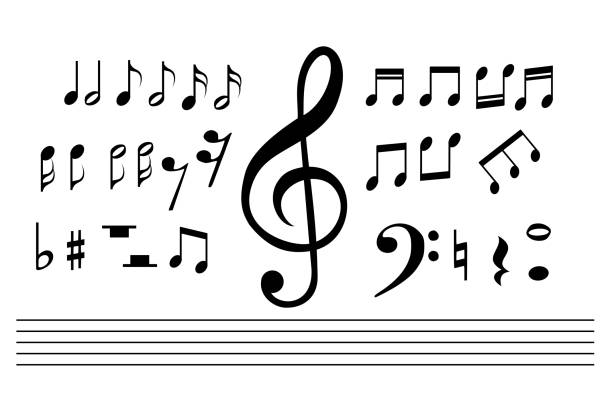 Set of music notes vector Set of music notes vector illustration half past stock illustrations