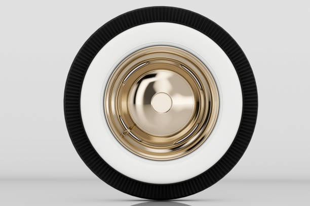 wheel nickel plated retro. 3d render - hubcap wheel car chrome imagens e fotografias de stock