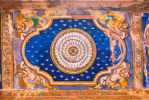 Paintings on the ceiling, Nandi Mandapa, Brihadisvara Temple, Tanjore, Tamil Nadu, India.