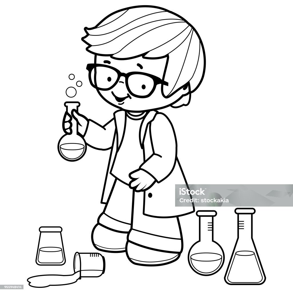 Ilustración de Boy Hacer Experimentos De Ciencia Blanco Y Negro Para  Colorear Página Del Libro y más Vectores Libres de Derechos de Niño - iStock