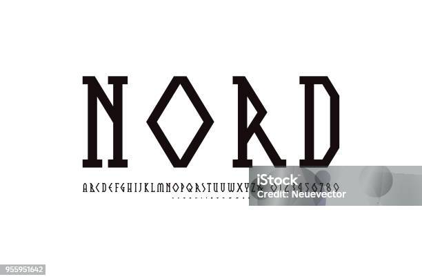 Decorative Geometric Narrow Slab Serif Font Stock Illustration - Download Image Now - Viking, Typescript, Runes