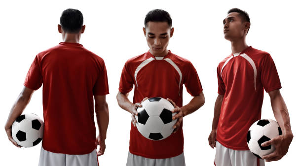 conjunto de jugador de fútbol aislado sobre fondo blanco - back and forwards fotografías e imágenes de stock