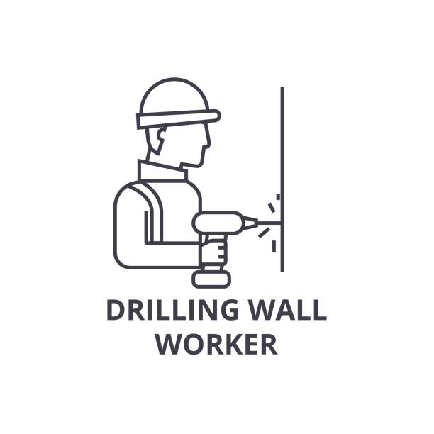 значок векторной линии буровой стены, знак, иллюстрация на заднем плане, редактируемые штрихи - manual worker one man only book hammer stock illustrations