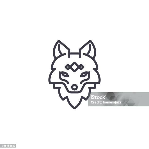 Fox Head Vector Line Icon Sign Illustration On Background Editable Strokes Stock Illustration - Download Image Now