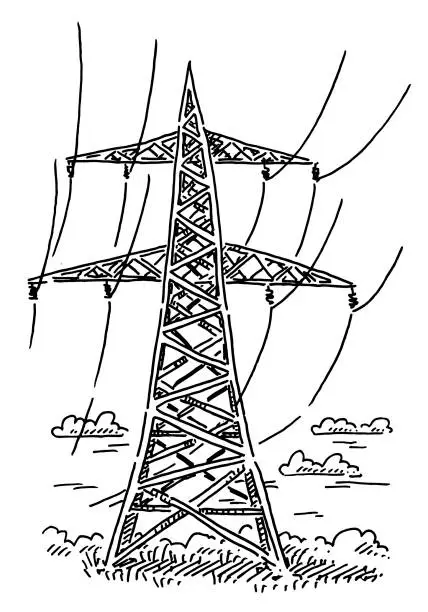 Vector illustration of Power Pole Drawing