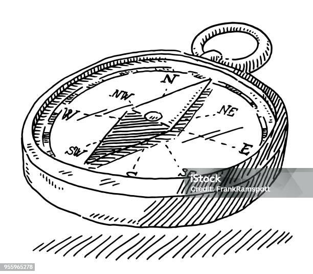 Magnetic Compass Symbol Drawing Stock Illustration - Download Image Now - Navigational Compass, Drawing - Art Product, Black And White