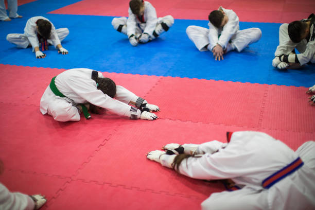 istock Group of children on a taekwondo training 955967776
