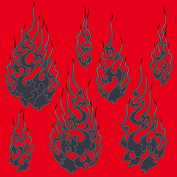 Japanese style flame illustration, I drew a flame abstractly, burn mark texture stock illustrations