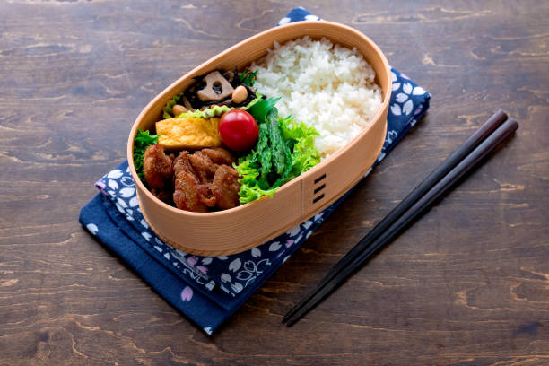 Japanese wooden lunchbox, magewappa stock photo