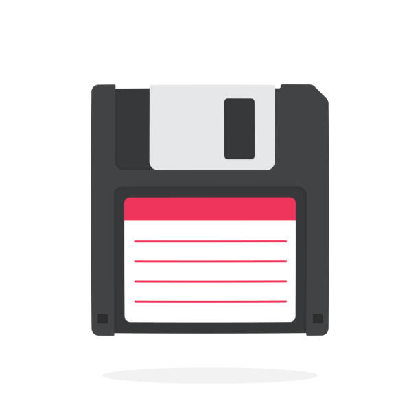 schwarze magnetische computer-diskette im flachen stil - computerdiskette stock-grafiken, -clipart, -cartoons und -symbole