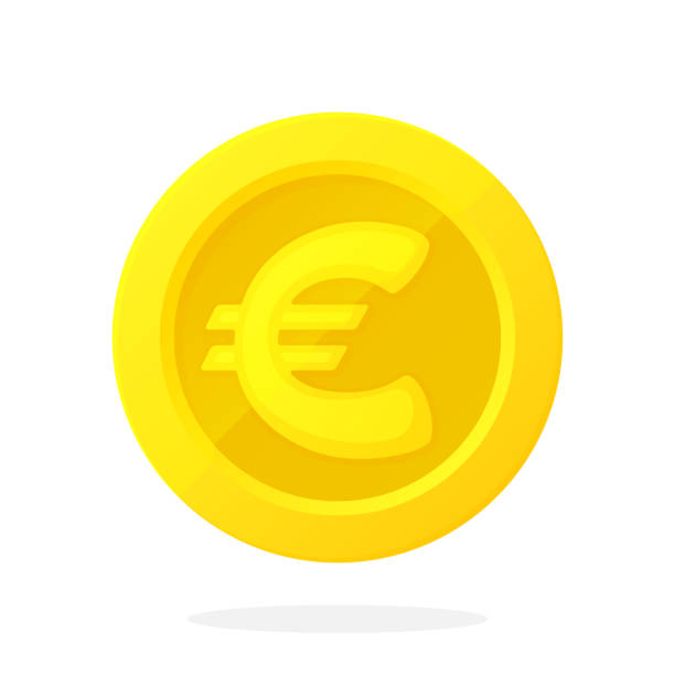 ilustraciones, imágenes clip art, dibujos animados e iconos de stock de moneda de oro de euro de la unión europea en estilo plano - coin euro symbol european union currency gold