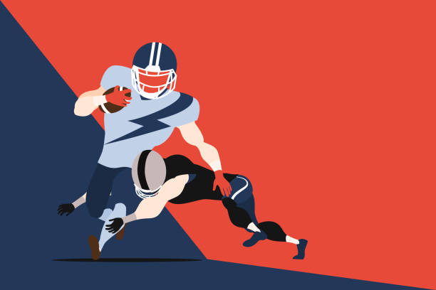amerykański piłkarz action vector, postać piłkarz. - ball sports uniform sport blue stock illustrations