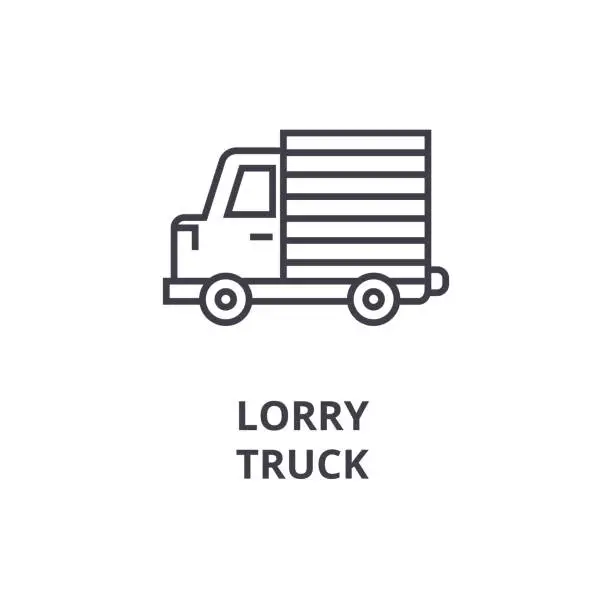 Vector illustration of lorry truck vector line icon, sign, illustration on background, editable strokes