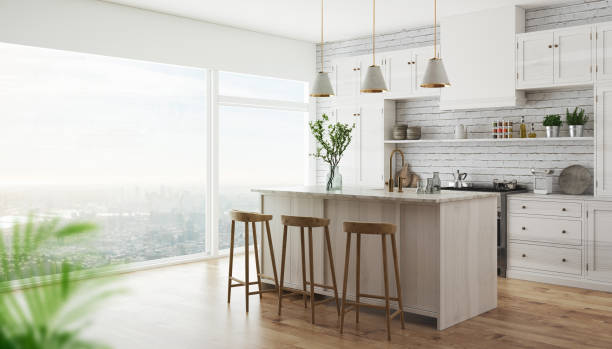 3d realistic modern kitchen stock photo
