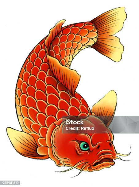 Asian Carp Three Stock Illustration - Download Image Now - Chinese Culture, Fish, Japan