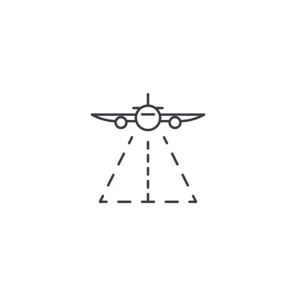 Vector illustration of plane landing vector line icon, sign, illustration on background, editable strokes