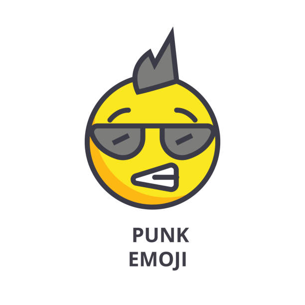 Punk Emoji Vector Line Icon Sign Illustration On Background