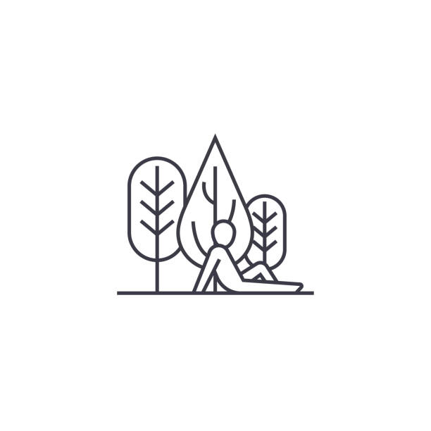 reszta w ikonie linii wektorowej lasu, znak, ilustracja na tle, edytowalne obrysy - outline hiking woods forest stock illustrations