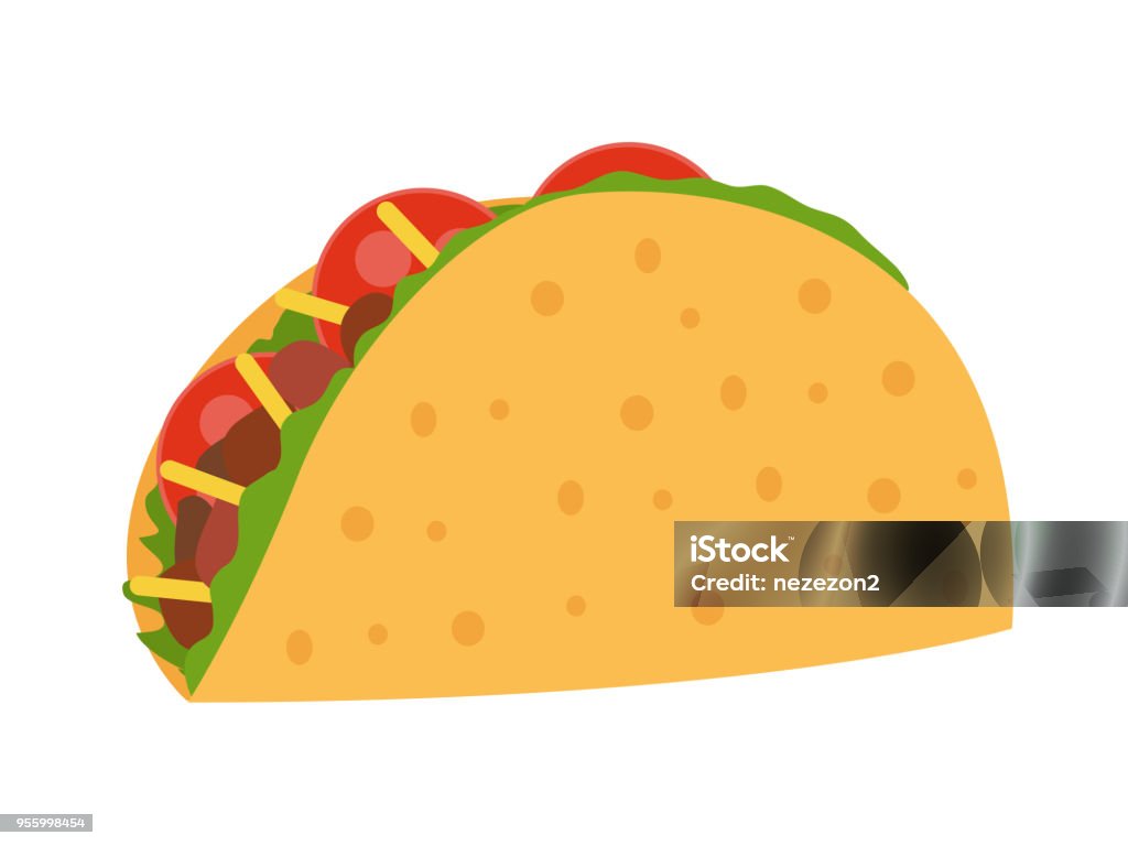Illustrazione vettoriale taco in stile piatto - arte vettoriale royalty-free di Taco