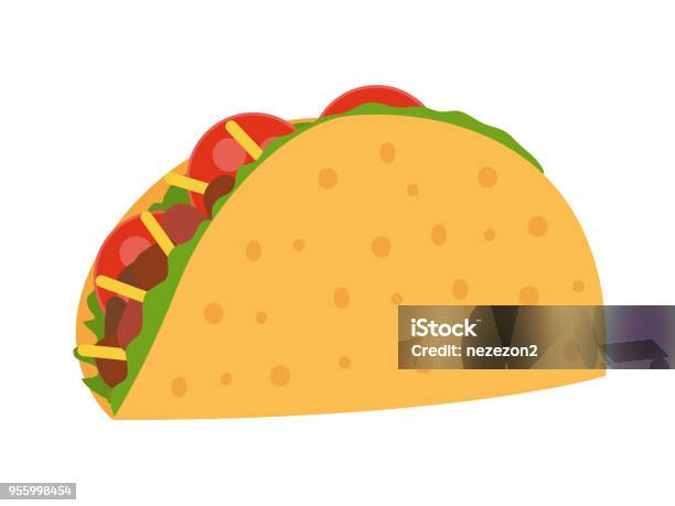 Illustrazione Vettoriale Taco In Stile Piatto - Immagini vettoriali stock e altre immagini di Taco - Taco, Icona, Fumetto - Creazione artistica